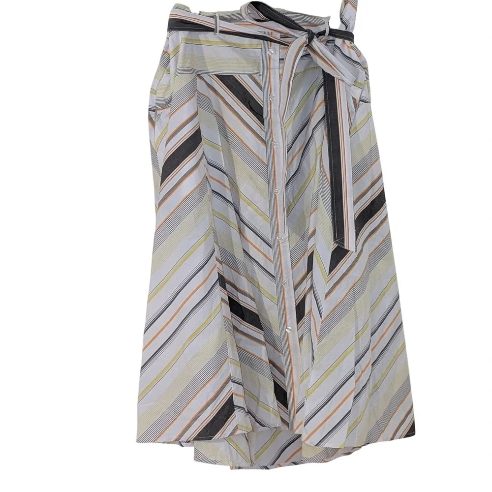 Free Assembly Womens 2X Striped Button Front Midi Skirt High Waist Tie‎ Belt NWT